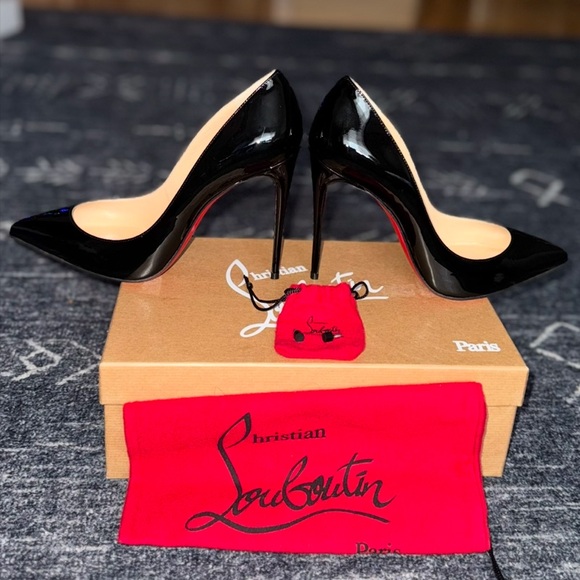 Christian Louboutin Pigalle Follies 100 Black Heels with Glossy Patent Finish. - Picture 1 of 5
